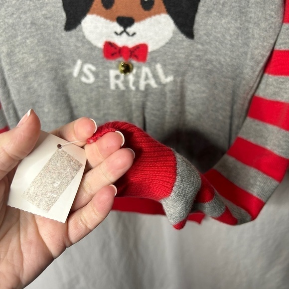 NWT The Snuggle is Real Puppy Ugly Christmas Sweater Grey Red size small 6-6x - Picture 5 of 7